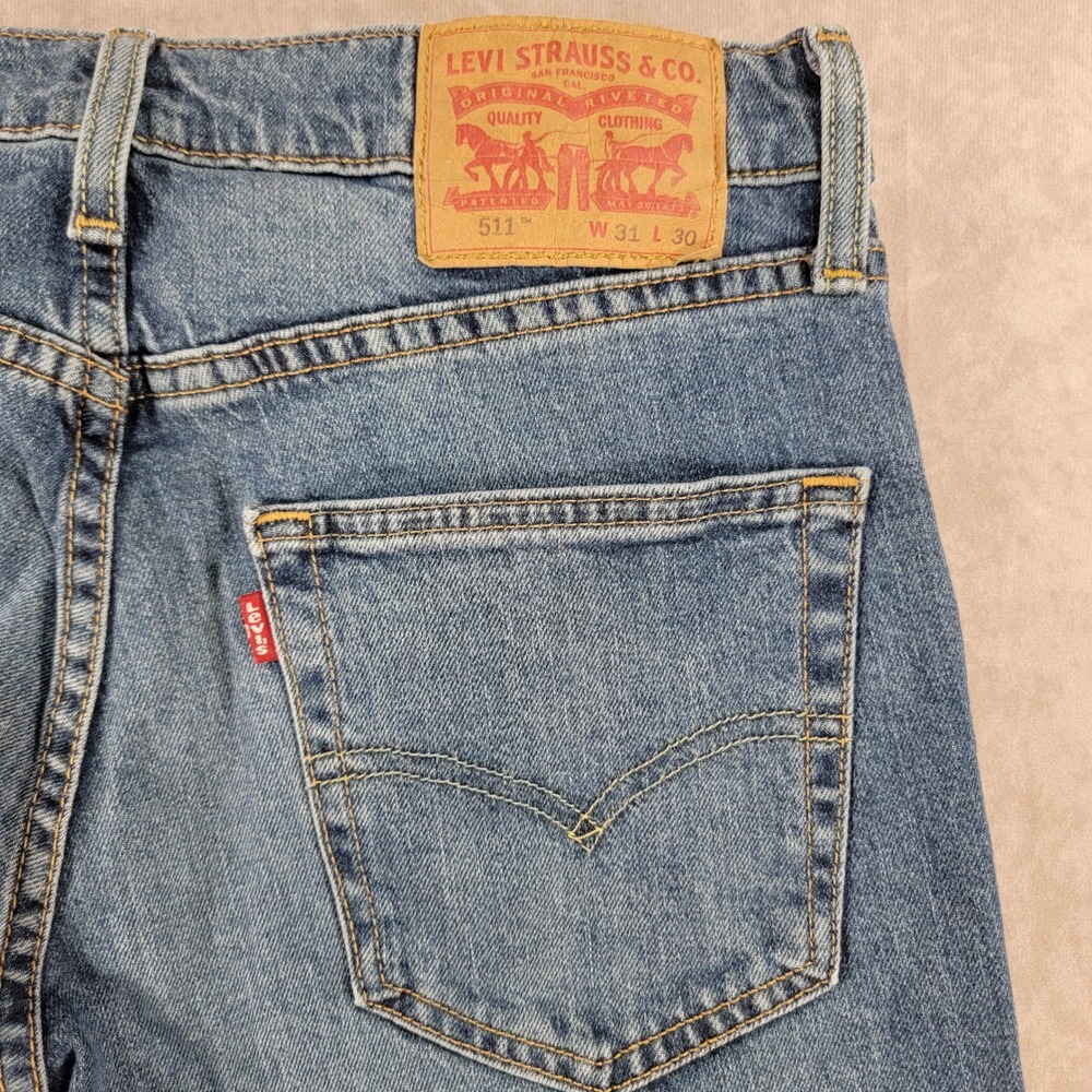 Levis 511 Slim Fit Blue Jeans Custom Raw Hem Distressed 31x30 04511-4908